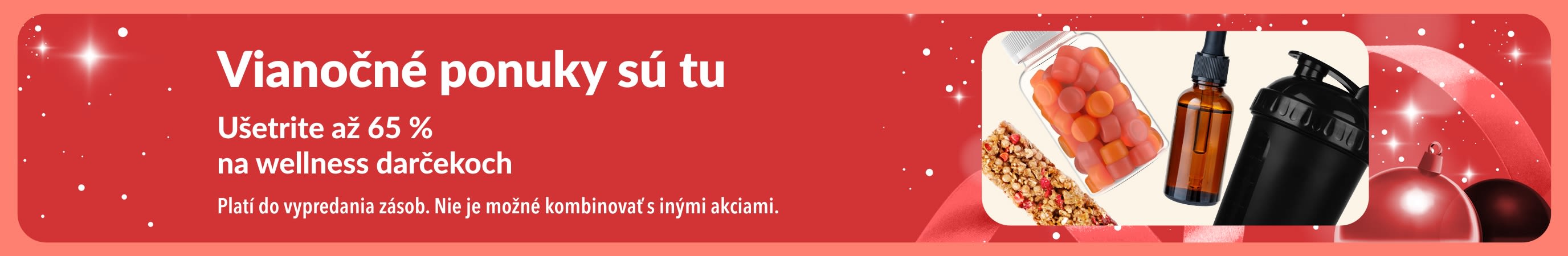 Banner iHerb s vianočnými ponukami a zľavami až do 65 % na wellness darčeky.