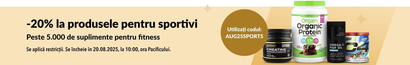 Suplimente sportive Orgain, Sports Research, Cellucor, California Gold Nutrition și altele. - 20% cu codul AUG25SPORTS.