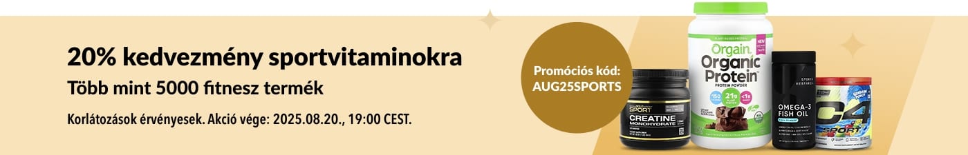 Sportvitaminok az Orgain, a Sports Research, a Cellucor, a California Gold Nutrition és egyéb márkáktól 20% kedvezménnyel az AUG25SPORTS kóddal.