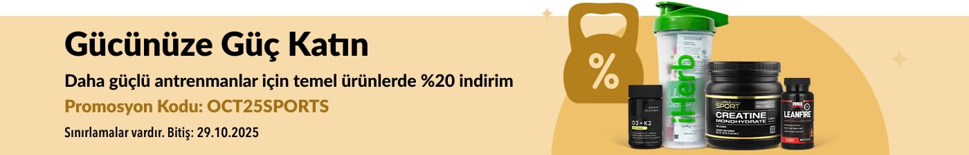 iHerb %20 indirim bannerı Kreatin ve Takviyeler Dahil Spor Besinlerinde %20 İndirim,  