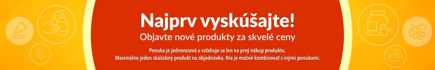 Banner propagujúci ponuku „Najprv vyskúšajte“, ktorá motivuje objavovať nové produkty so špeciálnou jednorazovou zľavou pri prvom nákupe.
