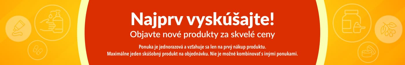 Banner propagujúci ponuku „Najprv vyskúšajte“, ktorá motivuje objavovať nové produkty so špeciálnou jednorazovou zľavou pri prvom nákupe.