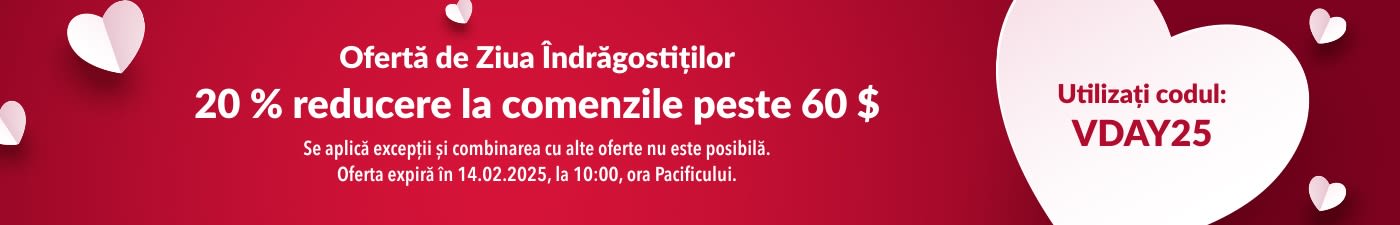 20 % REDUCERE LA COMENZILE PESTE 60 $ DE ZIUA ÎNDRĂGOSTIȚILOR