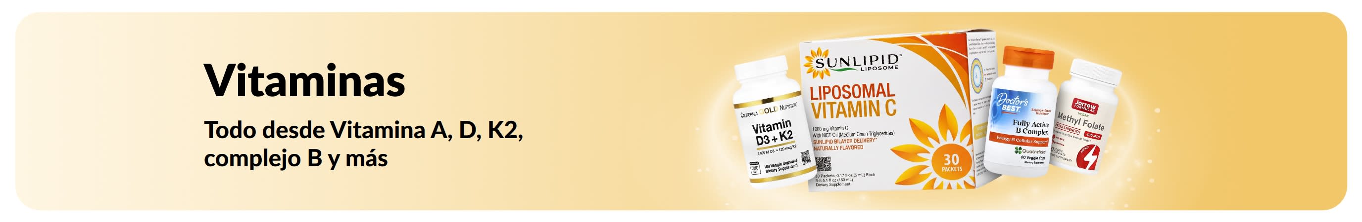 Banner promocional de vitaminas que muestra suplementos vitamínicos.