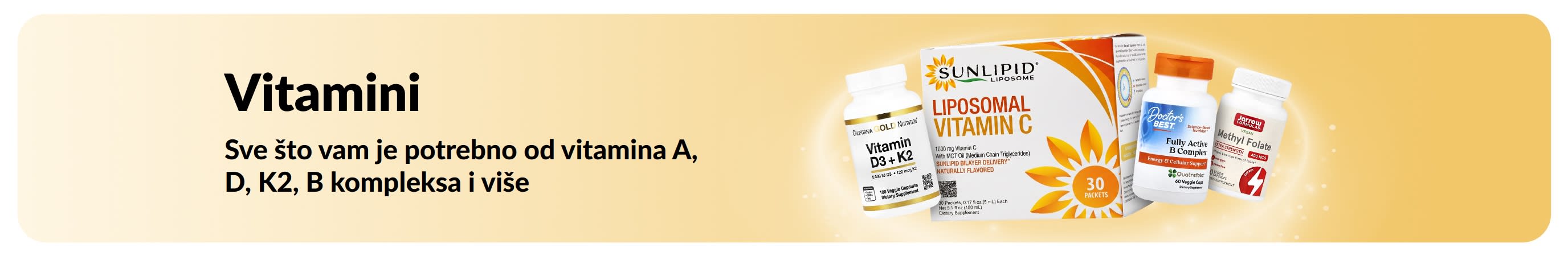 Promotivni banner s vitaminima koji prikazuje vitaminske dodatke prehrani.
