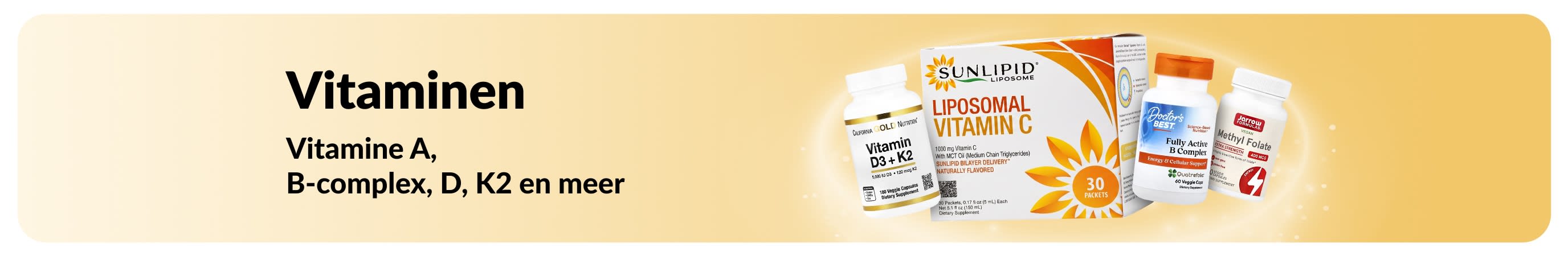 Actiebanner voor vitaminen, met vitaminesupplementen.