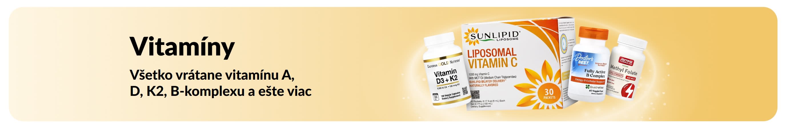 Propagačný baner, ktorý zobrazuje vitamínové výživové doplnky.