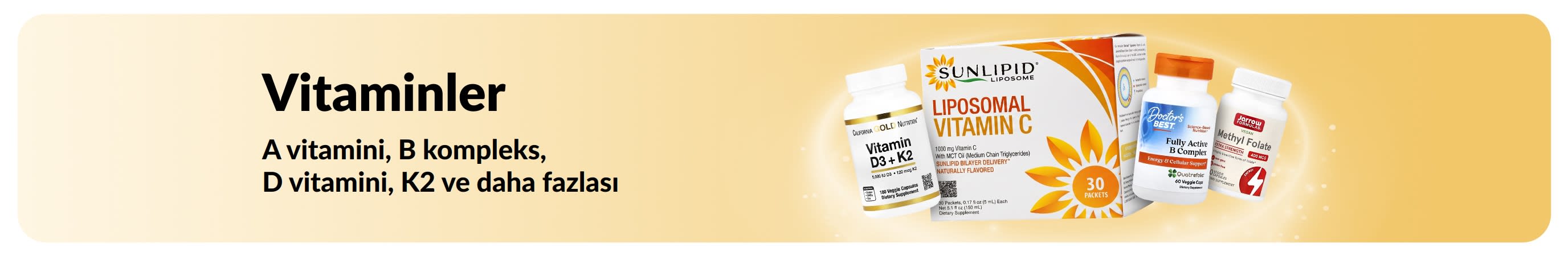 Vitamin takviyelerinin yer aldığı promosyon bannerı.