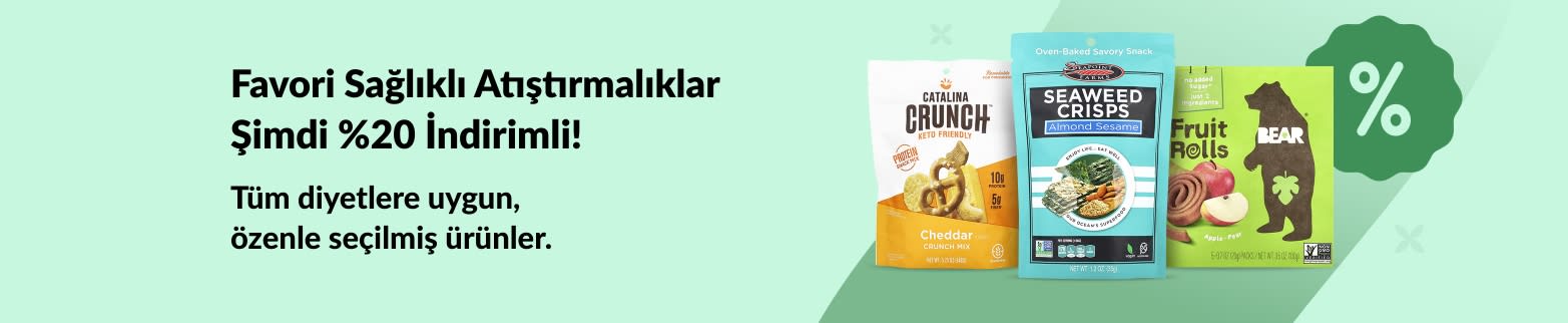 Catalina Crunch, Deniz Yosunu Cipsleri ve Bear Meyve Ruloları dahil sağlıklı atıştırmalıklarda %20 indirim, Tüm diyetlere uygun özenle seçilmiş ürünler.