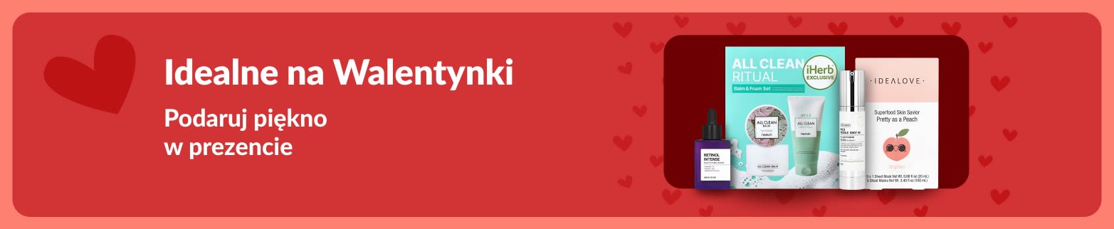 Walentynkowe zestawy prezentowe z serami i maskami od iHerb, idealne dla Ciebie lub kogoś bliskiego.