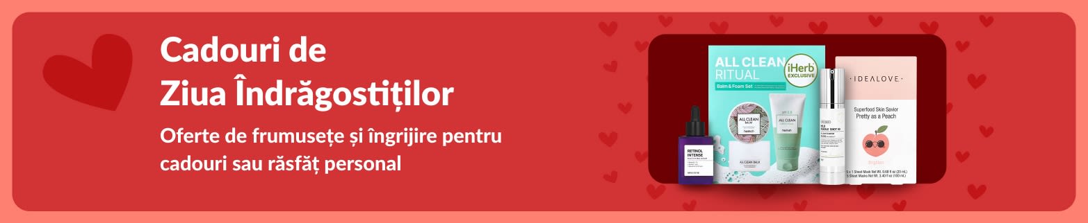Seturi cadou de Ziua Îndrăgostiților cu seruri și măști iHerb, perfecte pentru răsfăț propriu sau pentru persoana dragă.