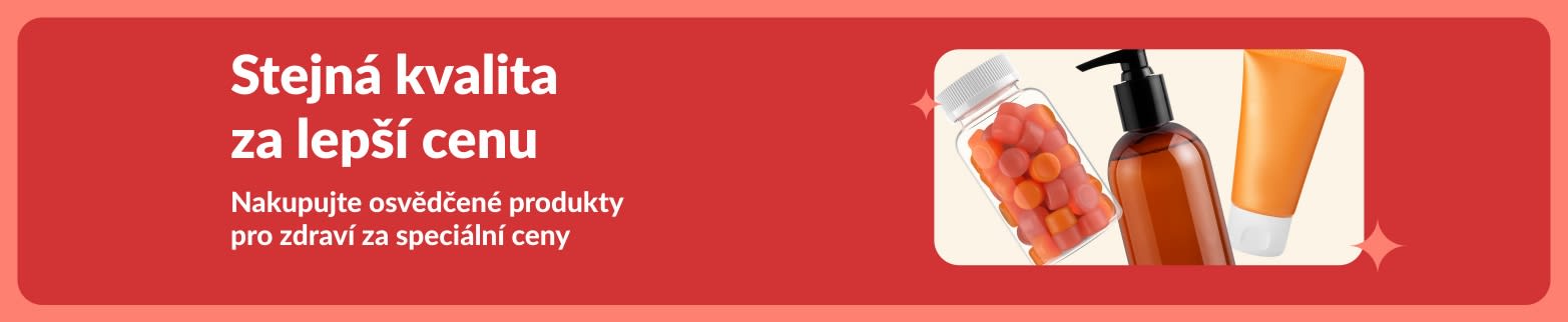 Propagační banner nabízející produkty pro zdraví a pohodu za speciální ceny, včetně doplňků stravy a kosmetických přípravků.