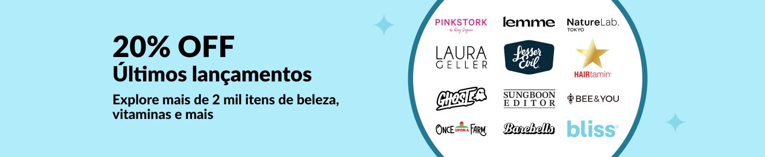 20% OFF nas novidades da iHerb: vitaminas, marcas de beleza e bem-estar como Bliss, Hairtamin, Pink Stork e mais.