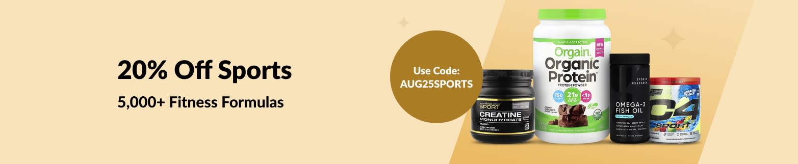Shop sports nutrition like Orgain, Sports Research, Cellucor, California Gold Nutrition, and more—20% off with code AUG25SPORTS.