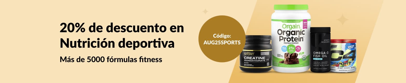 Marcas como Orgain, Sports Research, Cellucor, California Gold Nutrition y más. 20% de descuento con el código: AUG25SPORTS.