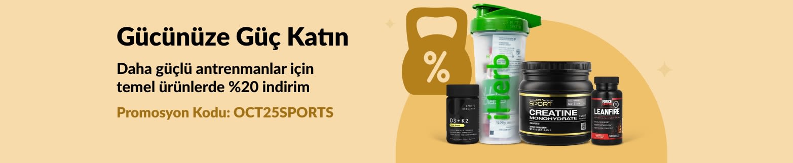 iHerb %20 indirim bannerı Kreatin ve Takviyeler Dahil Spor Besinlerinde %20 İndirim,