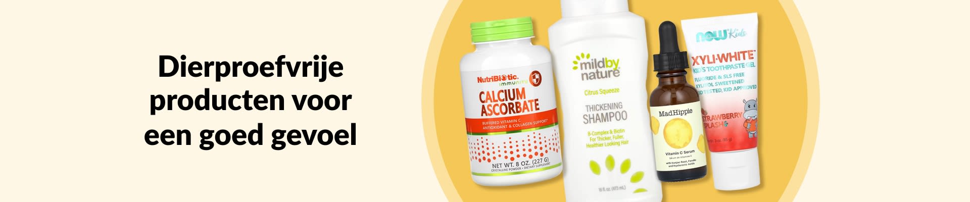 Dierproefvrije producten waar je je goed bij voelt, met vitamine C, shampoo, serum, tandpasta voor kinderen en meer.