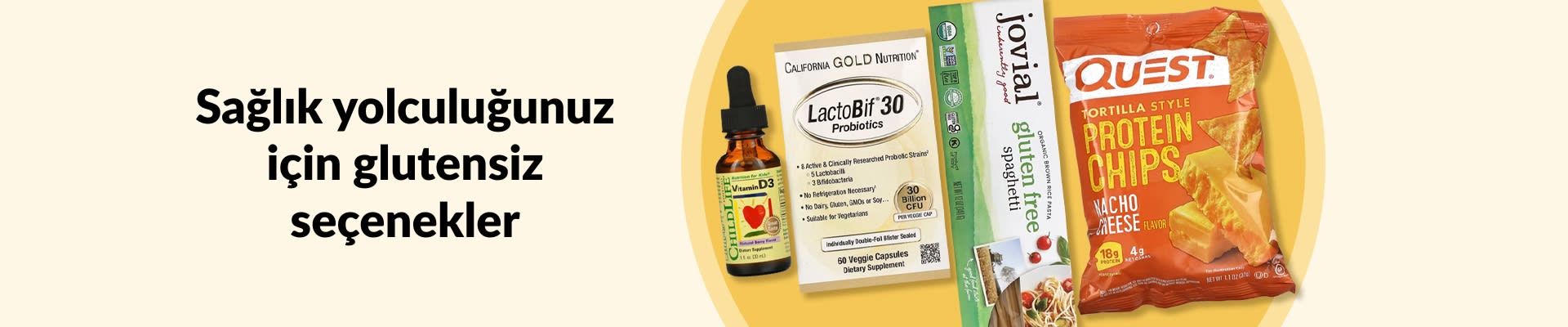 D vitamini D3, probiyotikler, glutensiz makarna, protein cipsleri ve daha fazlasının yer aldığı, zindelik yolculuğunuz için glutensiz seçenekler.