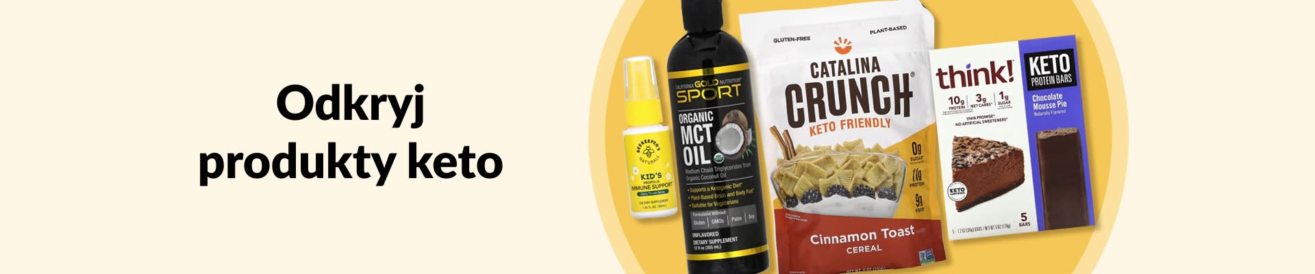 Kupuj ulubione produkty Keto; w tym olej MCT, płatki śniadaniowe keto, keto batony proteinowe, produkty dla zdrowia i wiele więcej.