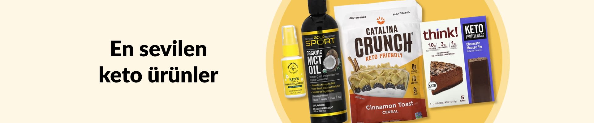MCT yağı, keto gevrekleri, keto protein barları, zindelik ürünleri ve daha fazlasının yer aldığı keto favorilerini keşfedin.