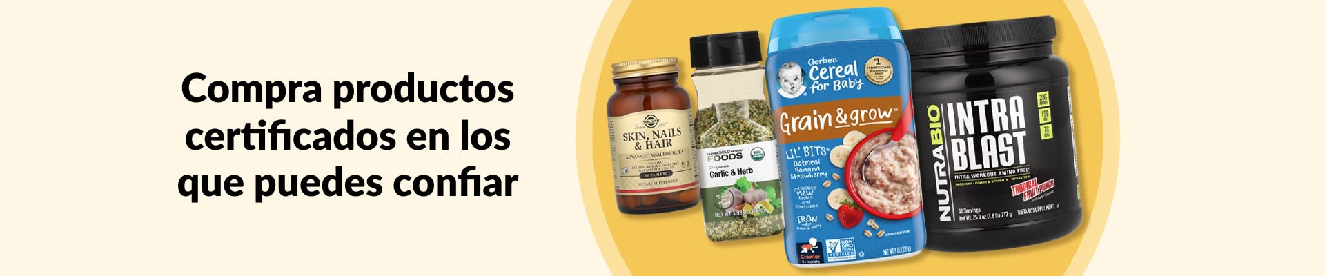 Productos certificados de confianza: suplementos, condimentos de ajo y hierbas orgánicos, cereales para bebés y más.