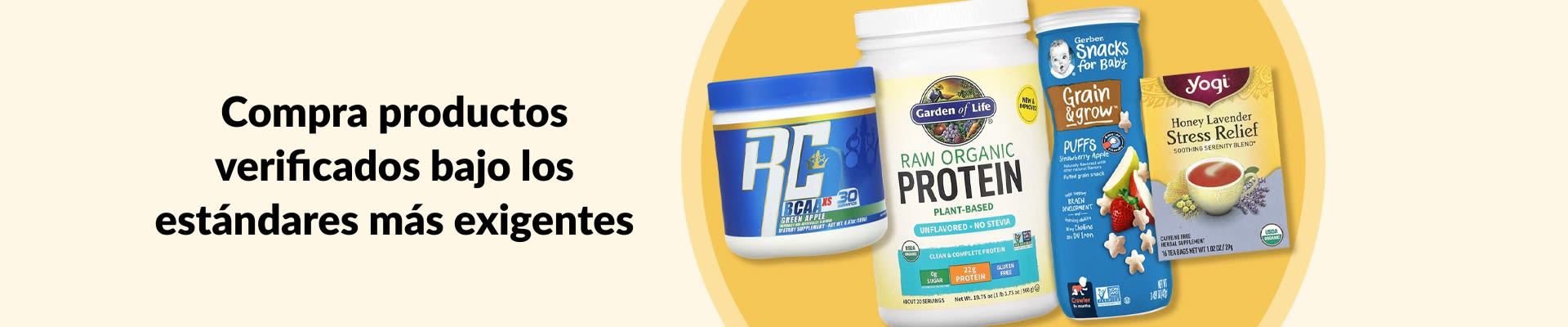 Productos verificados bajo estándares exigentes, con BCAA, proteína orgánica, snacks para bebés, té y más.