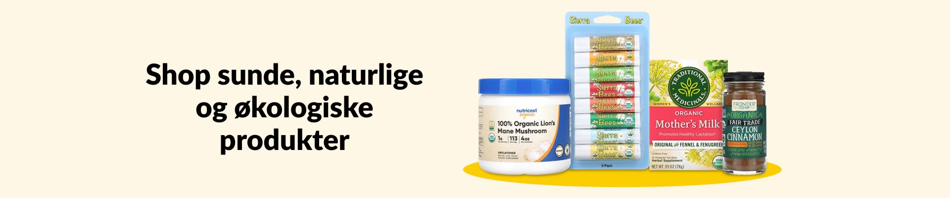 Shop sunde, naturlige og økologiske produkter, herunder pindsvinepigsvamp/Lion's Mane, læbepomade, urtete, kanel og meget mere.