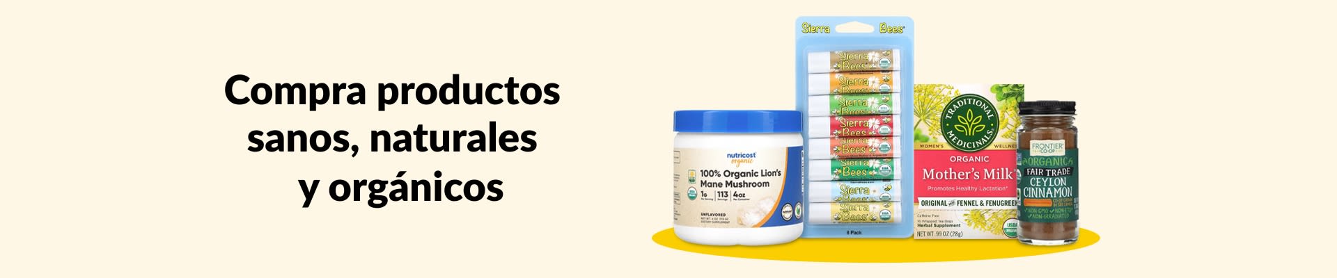 Compra productos sanos, naturales y orgánicos, con hongo melena de león, bálsamo labial, té de hierbas, canela y más.