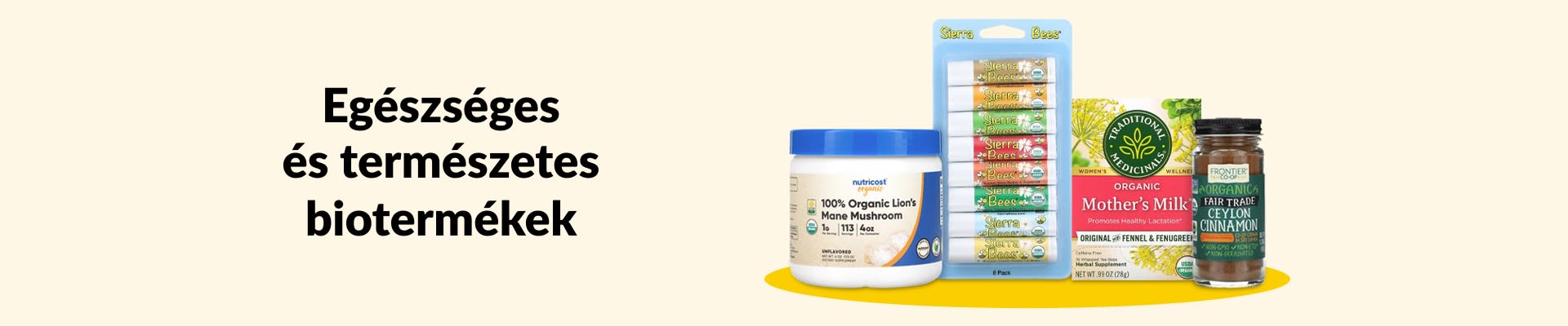 Egészséges és természetes biotermékek: süngomba, ajakápoló, gyógytea, fahéj és még sok más.