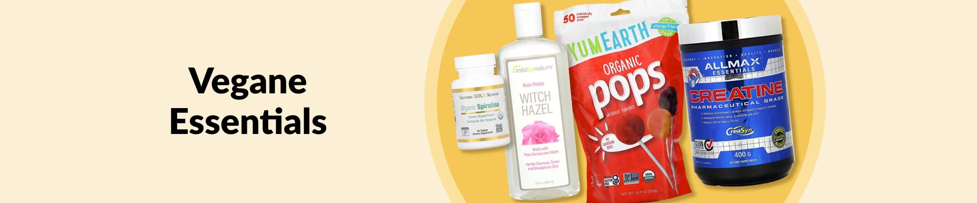 Entdecke vegane Must-haves wie Bio-Spirulina, Hamameliswasser, Bio-Weingummis, Kreatin-Nahrungsergänzungsmittel und vieles mehr.