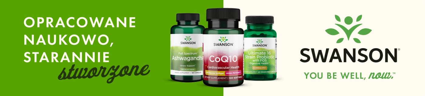 Swanson banner featuring Ashwagandha, CoQ10, and Probiotic supplements with slogan “Formulated with science, crafted with care.