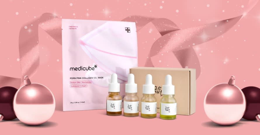 Banner promoțional cu textul „Frumusețe ca prin magie”, cu branduri de frumusețe la modă și produse must-have.