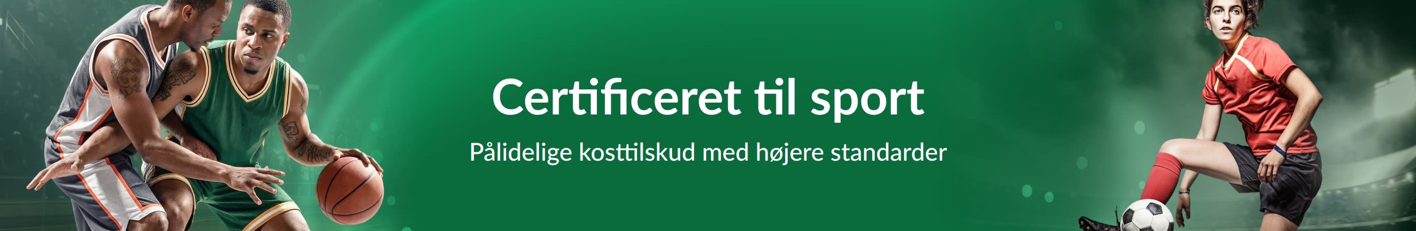Grønt banner med sportsudøvere. Tekst i midten siger: 