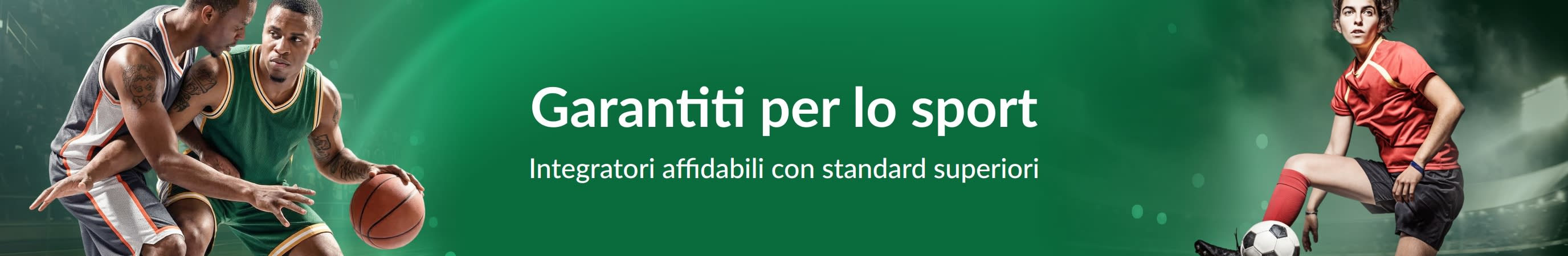 Banner verde con atleti. Il testo al centro riporta: 
