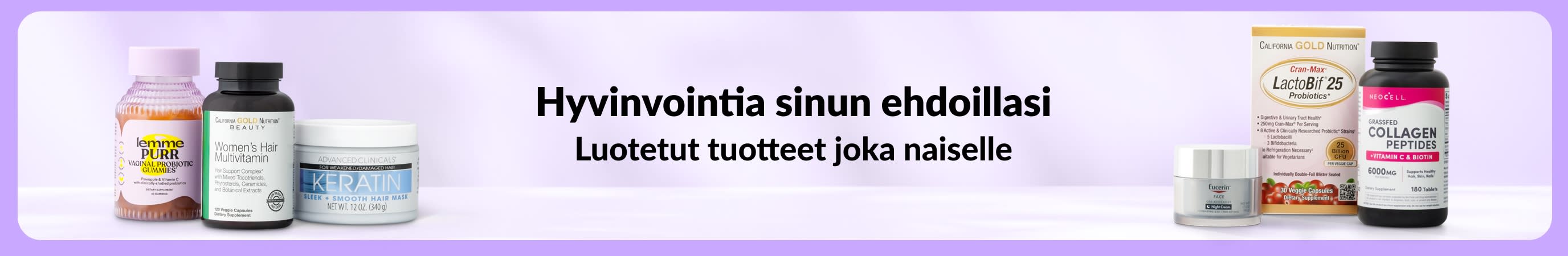 Vaaleanvioletti banneri, jossa lukee 