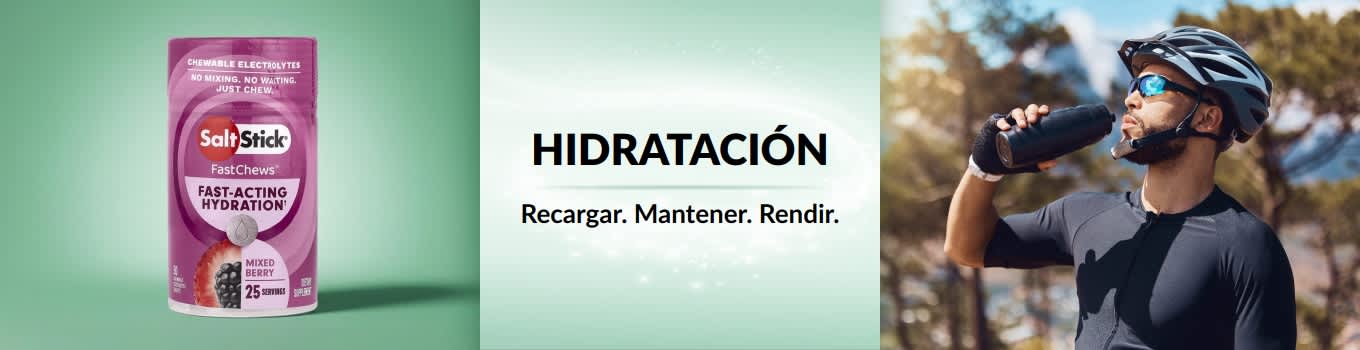 Banner de Hidratación de iHerb con un hombre bebiendo agua y un producto de hidratación de acción rápida.
