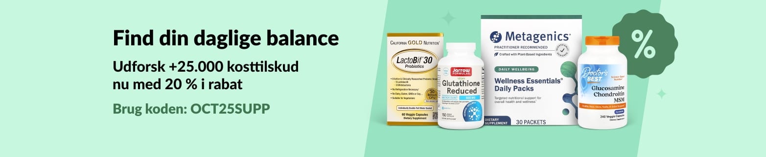iHerb-banner med 20 % i rabat på over 25.000 kosttilskud med koden OCT25SUPP, inklusive helse- og vitaminprodukter.