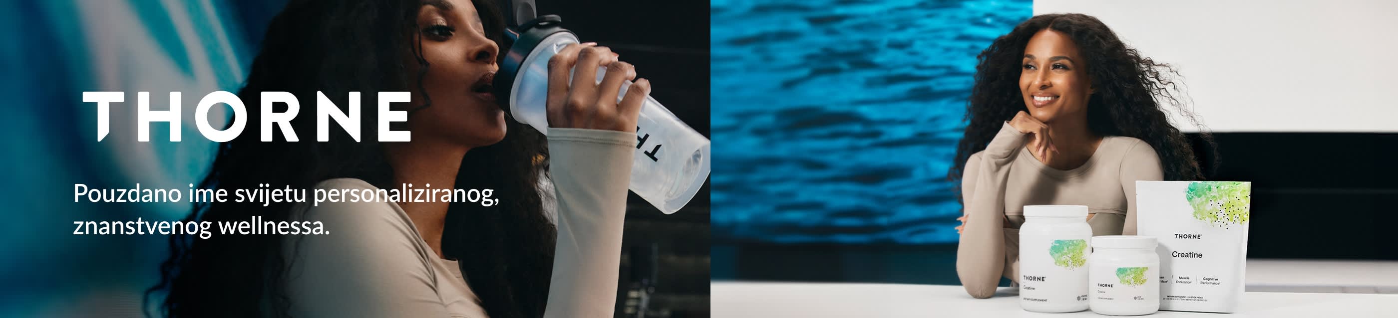 Banner brenda Thorne s vrhunskim dodacima prehrani čistog dizajna, koji promovira znanstveno utemeljene prehrambene i wellness proizvode.