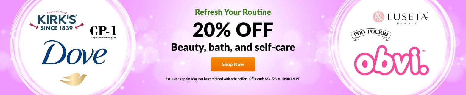 20% OFF BEAUTY, BATH, & SELF-CARE