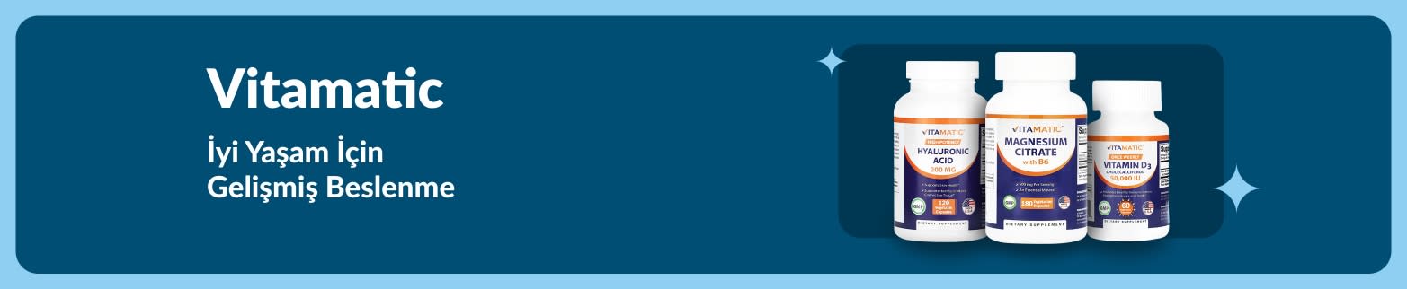 Vitamatic banner’ı, gelişmiş beslenme ve iyi yaşam için Hyaluronik Asit, Magnezyum Sitrat ve D3 Vitamini takviyeleri