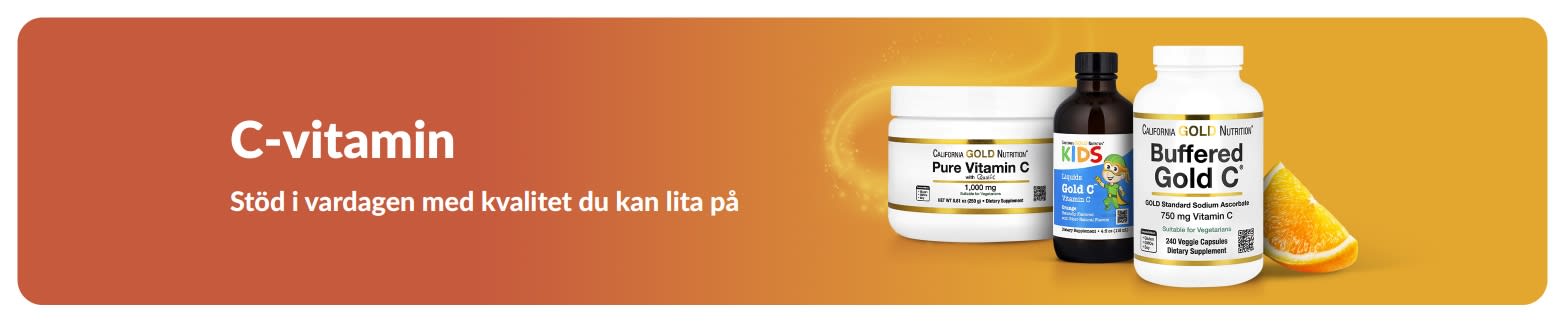 C-vitaminbanner med kosttillskott och en apelsinskiva.