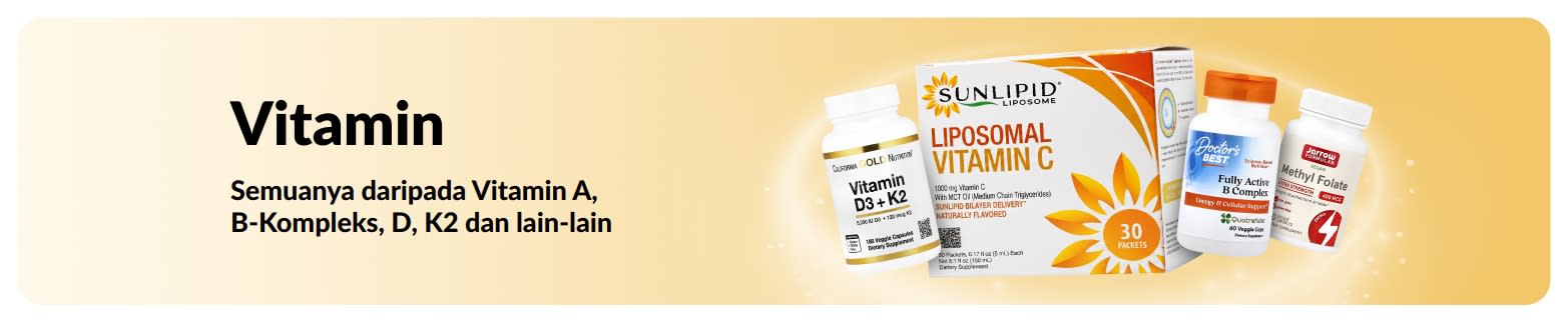 Sepanduk promosi vitamin, menampilkan suplemen vitamin.