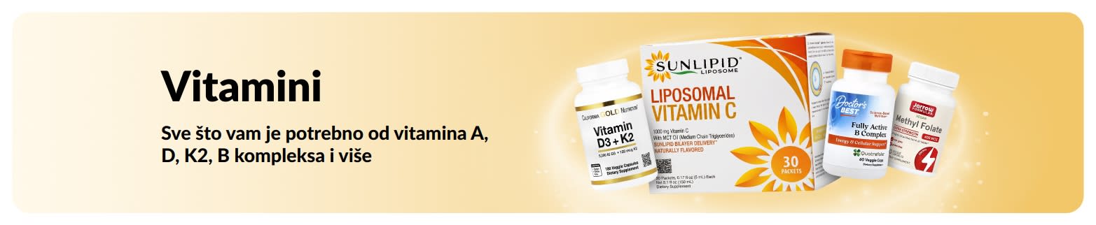 Promotivni banner s vitaminima koji prikazuje vitaminske dodatke prehrani.