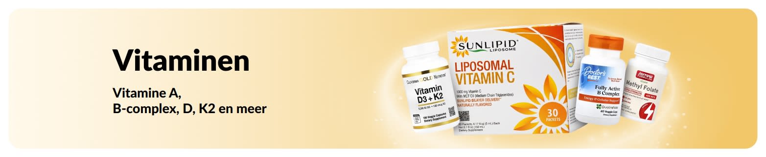 Actiebanner voor vitaminen, met vitaminesupplementen.
