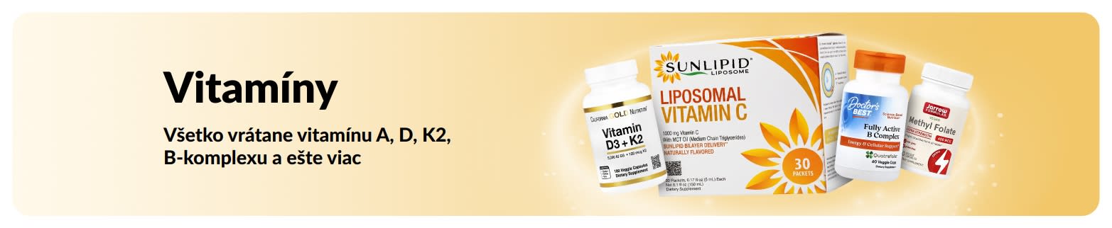 Propagačný baner, ktorý zobrazuje vitamínové výživové doplnky.