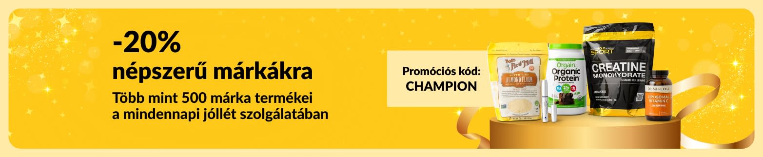 20% kedvezmény népszerű márkák termékeire a CHAMPION kóddal.