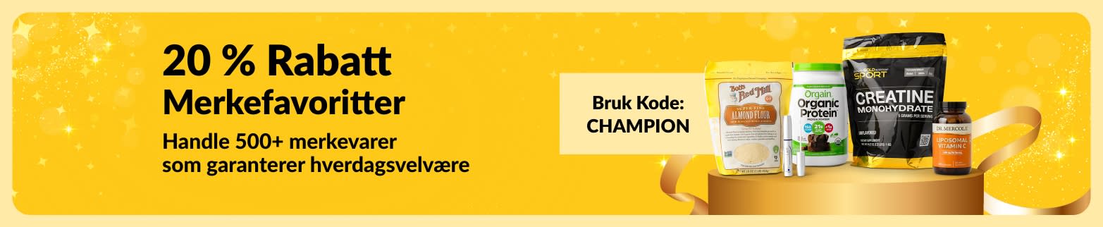 20 % rabatt på våre beste velværefavoritter med kode CHAMPION.