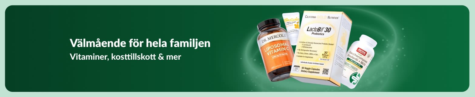 iHerbs hälsobanner med vitaminer och kosttillskott för hela familjen, som lyfter fram hälsoprodukter och daglig näring.