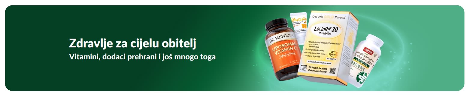 iHerb wellness reklamni natpis s vitaminima i dodacima prehrani za cijelu obitelj, koji promovira proizvode za zdravlje i svakodnevnu prehranu.