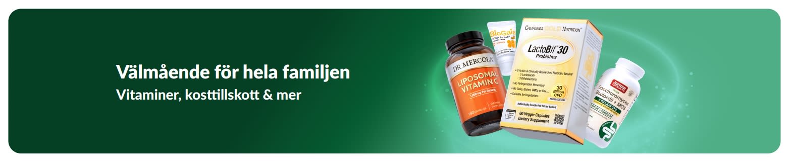 iHerbs hälsobanner med vitaminer och kosttillskott för hela familjen, som lyfter fram hälsoprodukter och daglig näring.